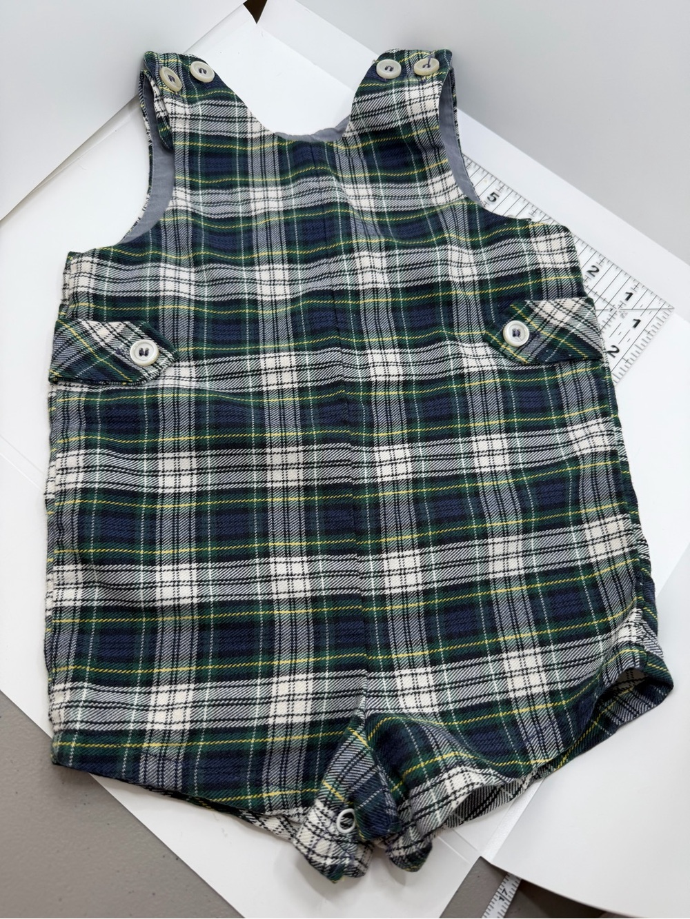 Vintage Sears Green & Navy Plaid Baby Romper